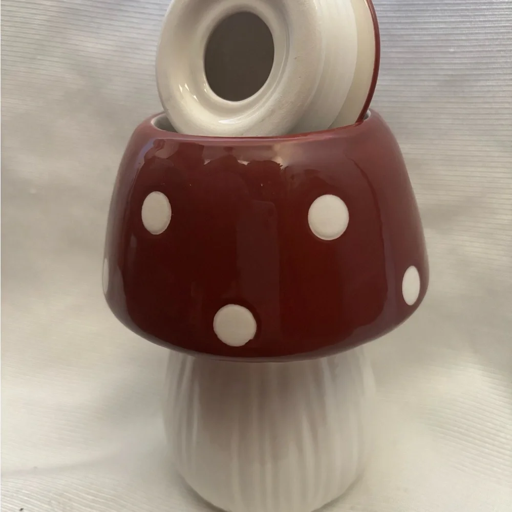 Red and White Ceramic Canister Mushroom Decor